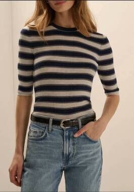 NEW FAVORITE DAUGHTER amelia crewneck top in ganache stripe
